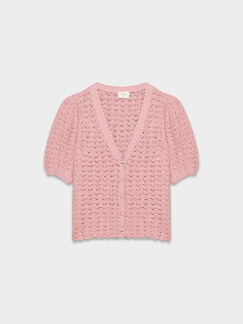 Aritizia Wilfred Pink Fika Short Sleeve Cardigan Sweater Womens Small Wool Blend